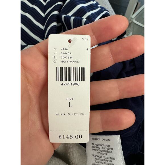 Hutch Anthropologie Navy Striped Cutout Midi Dress NWT ($148 Retail) | L [54] - Picture 4 of 11